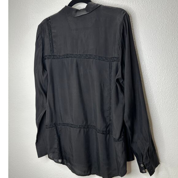 Rails Mona in Black Crepe Lace Long Sleeve Button Collared Shirt L - Picture 12 of 16